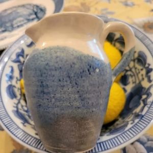 Signed Catawca River pottery creamer blue pitcher small